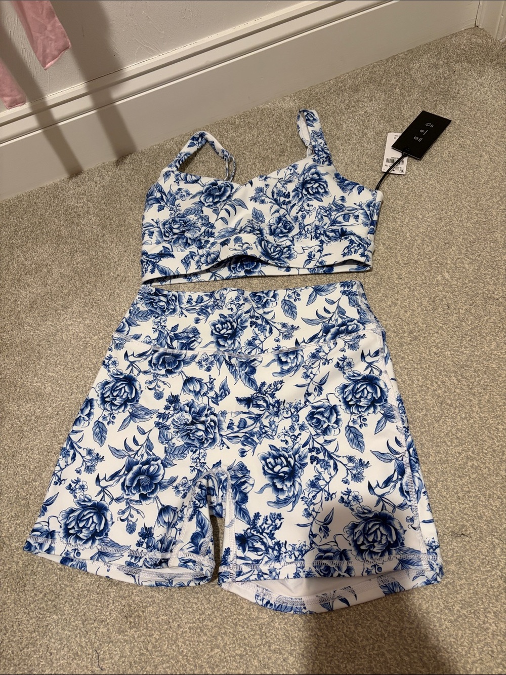 Abercrombie YPB Blue Floral Bike Shorts and Bra